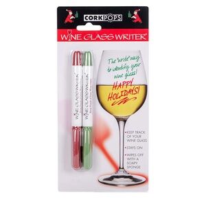 Cork Pops Red and Green Holiday Glass Writer Wine Identifier Set of 2